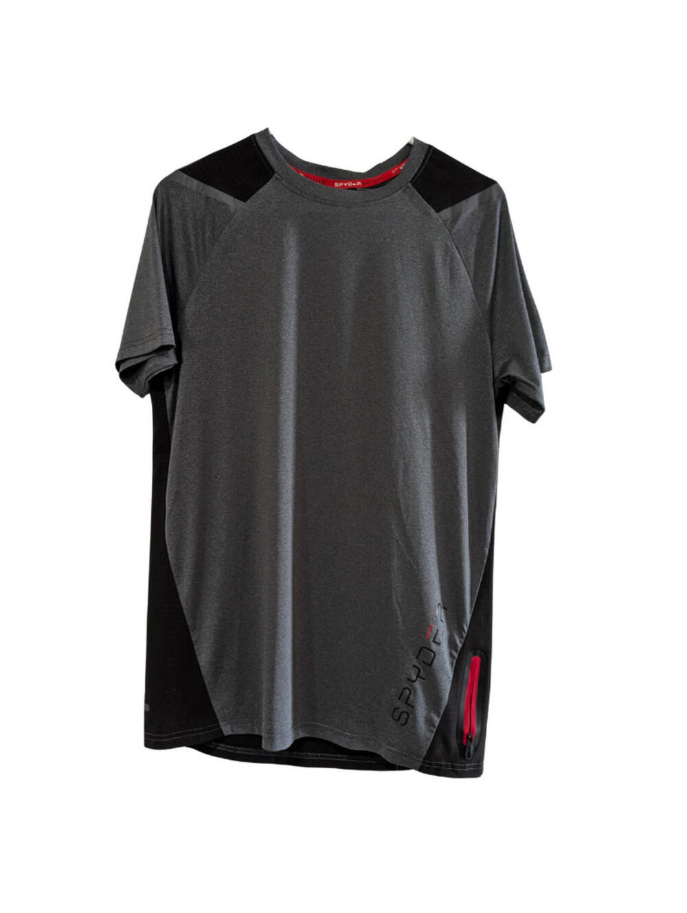 Spyder Active Men's Color Block Sport Top Small, Black Gray with Red Accents